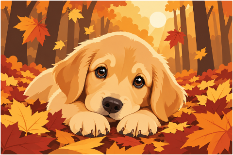 golden-retriever-puppy-autumn-forest-10474956