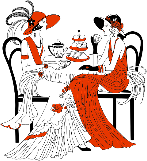 twenties-women-tea-line-art-women-5939681