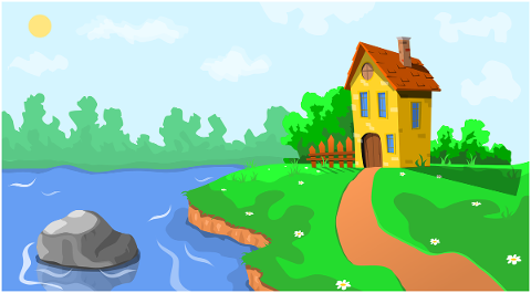 house-cartoon-river-scene-path-4791281