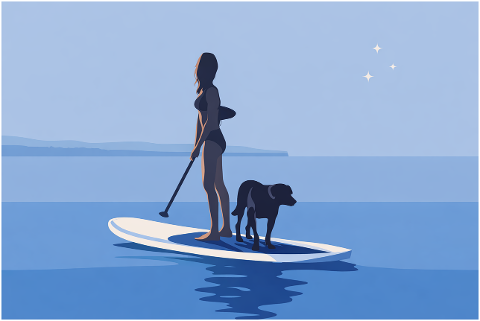 paddleboard-woman-dog-silhouette-10193390