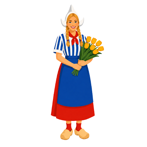 dutch-woman-yellow-tulips-10443746