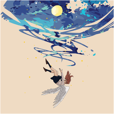 girl-angel-moon-clouds-fall-stars-8435329