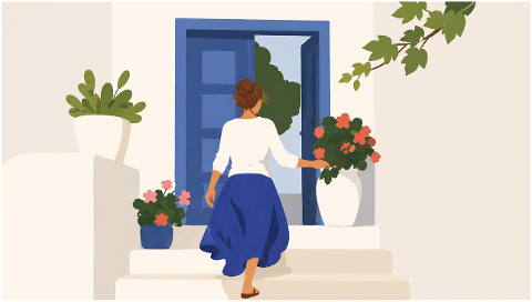 woman-house-entrance-plants-10250357