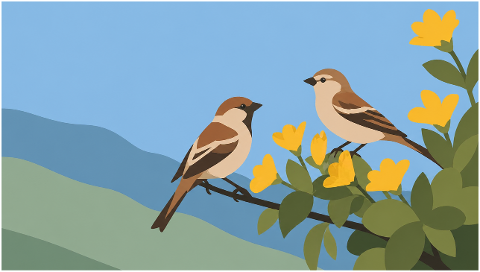 birds-sparrows-flowers-10249267