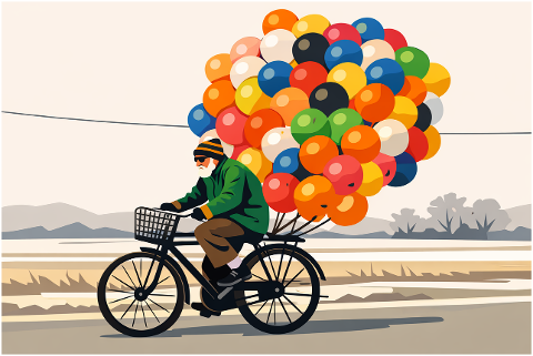 man-elderly-bicycle-balloons-10162328