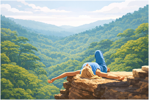 woman-relaxing-woman-on-cliff-10179239