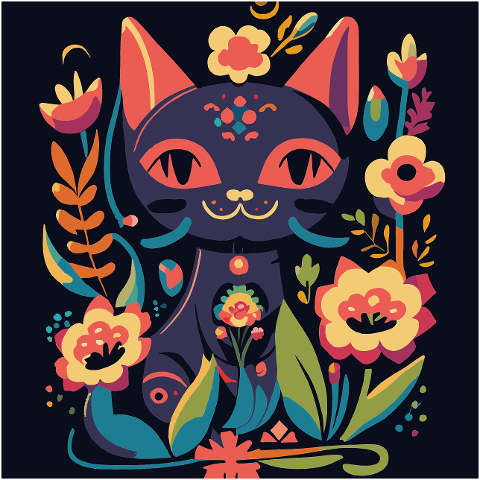 cat-flowers-floral-pet-artwork-7610768