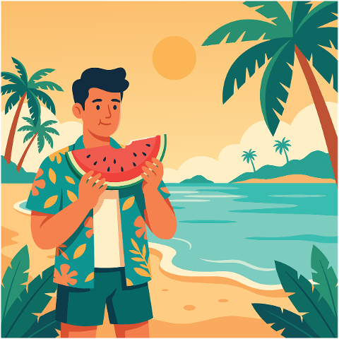man-watermelon-beach-summer-10443897