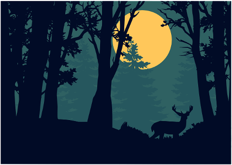 forest-night-silhouette-deer-moon-9208400