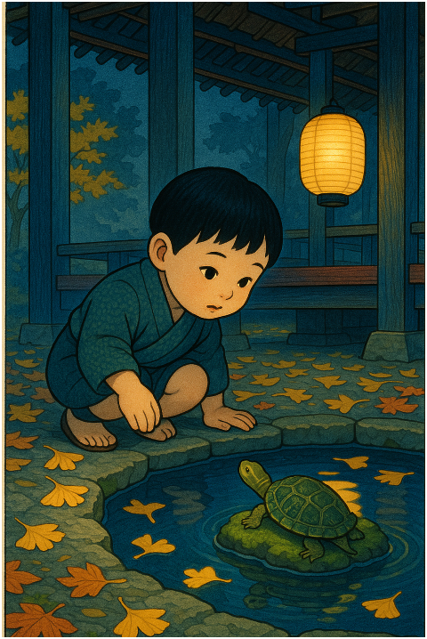 boy-turtle-pond-lantern-night-9892823