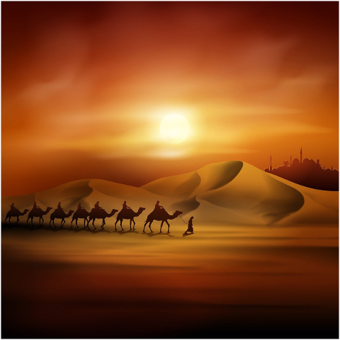 sunset-desert-camels-camel-train-6207725