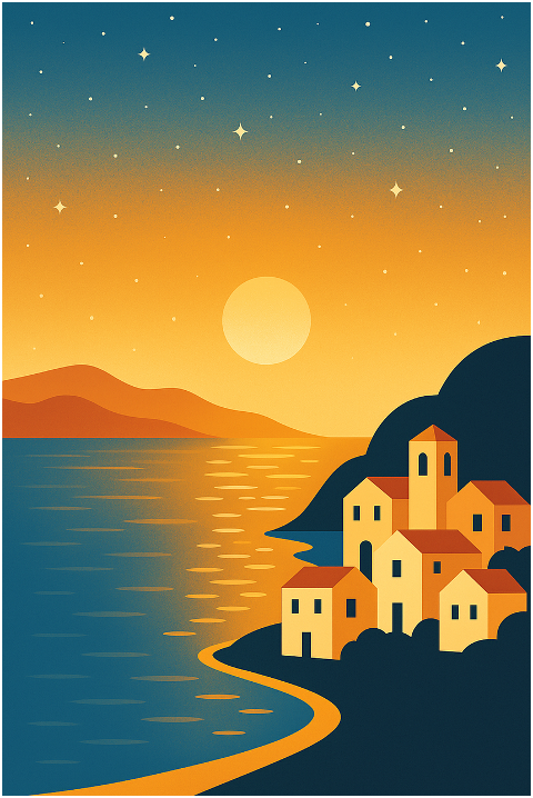 ai-generated-sunset-coastal-village-9904636