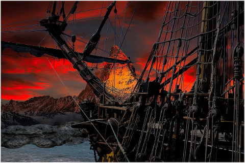ship-mountain-fantasy-sunset-sea-6115903