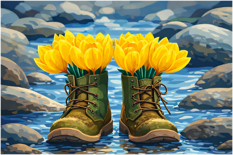 flowers-in-boots-yellow-tulips-boots-10183599