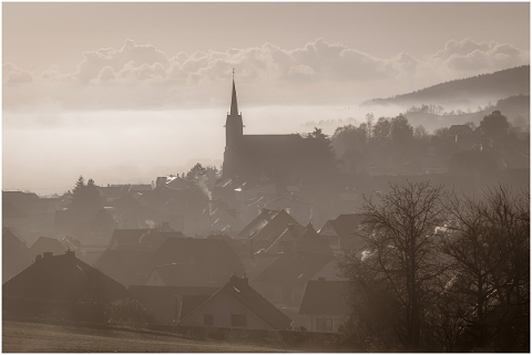 village-church-fog-haze-sunshine-4666246