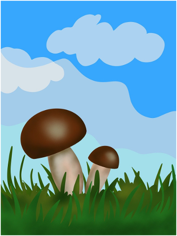 mushroom-grass-sky-clouds-nature-4742905