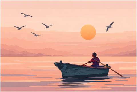 fisherman-boat-sunset-rowing-lake-10184427